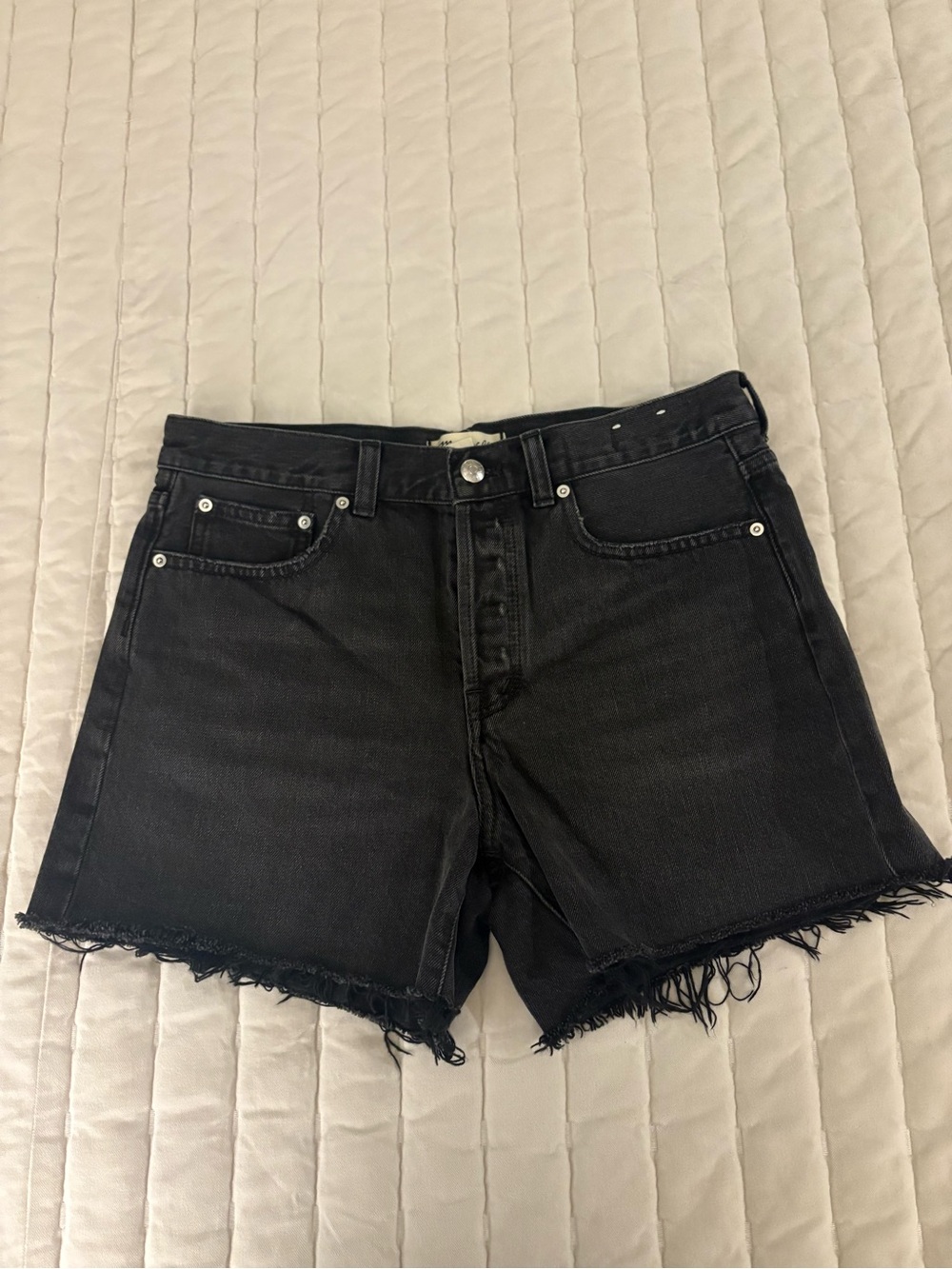 Madewell Black High-Rise Frayed-Hem Denim Shorts